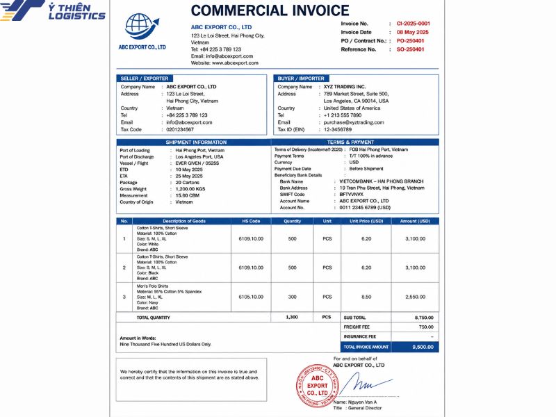Mẫu Commercial Invoice